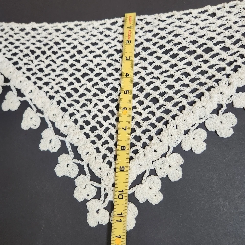 Hand-made Crochet  White Mesh Hair Kerchief/Bandana with Tassel Trim